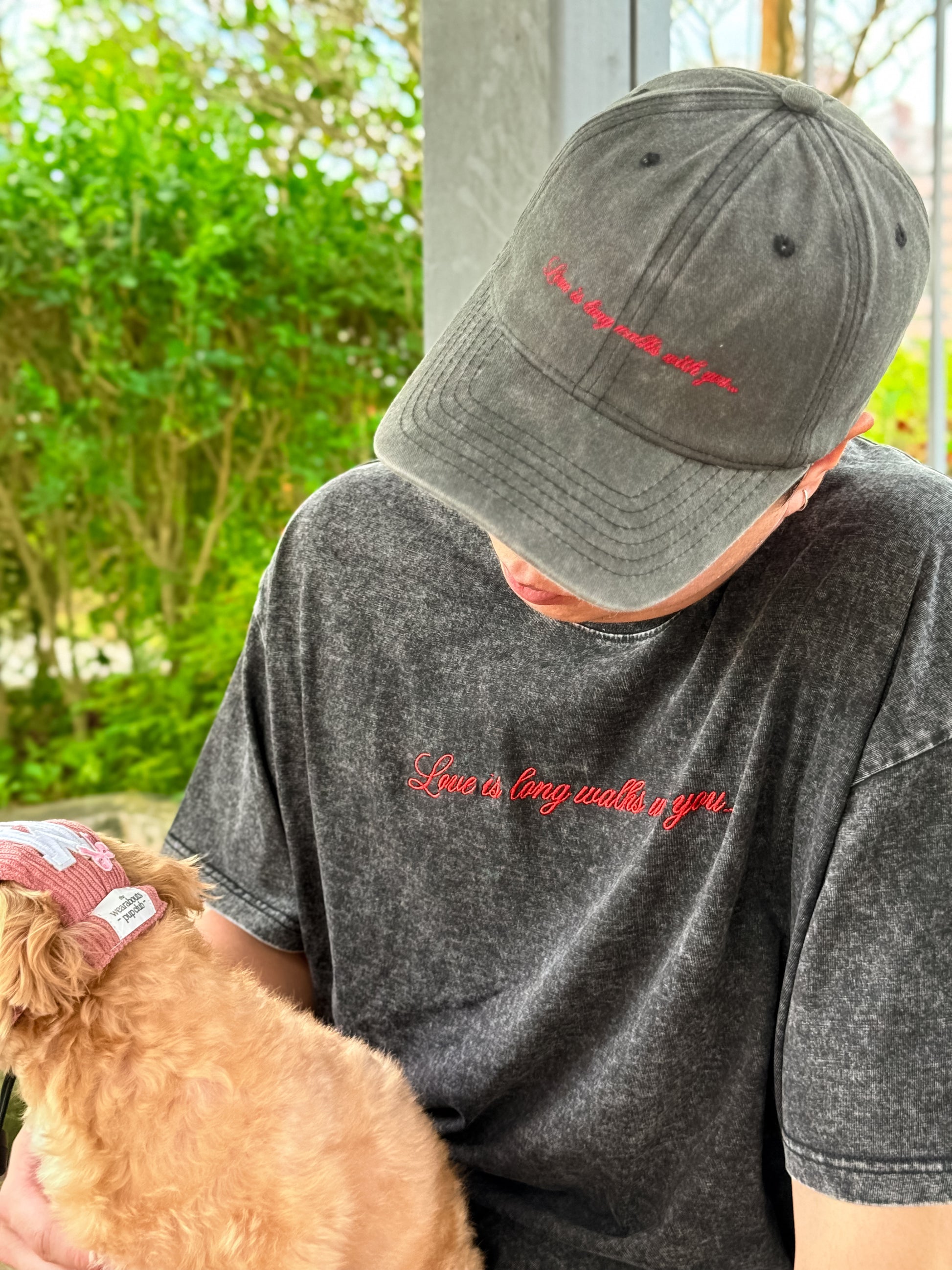 love is long walks with you embroidered tee