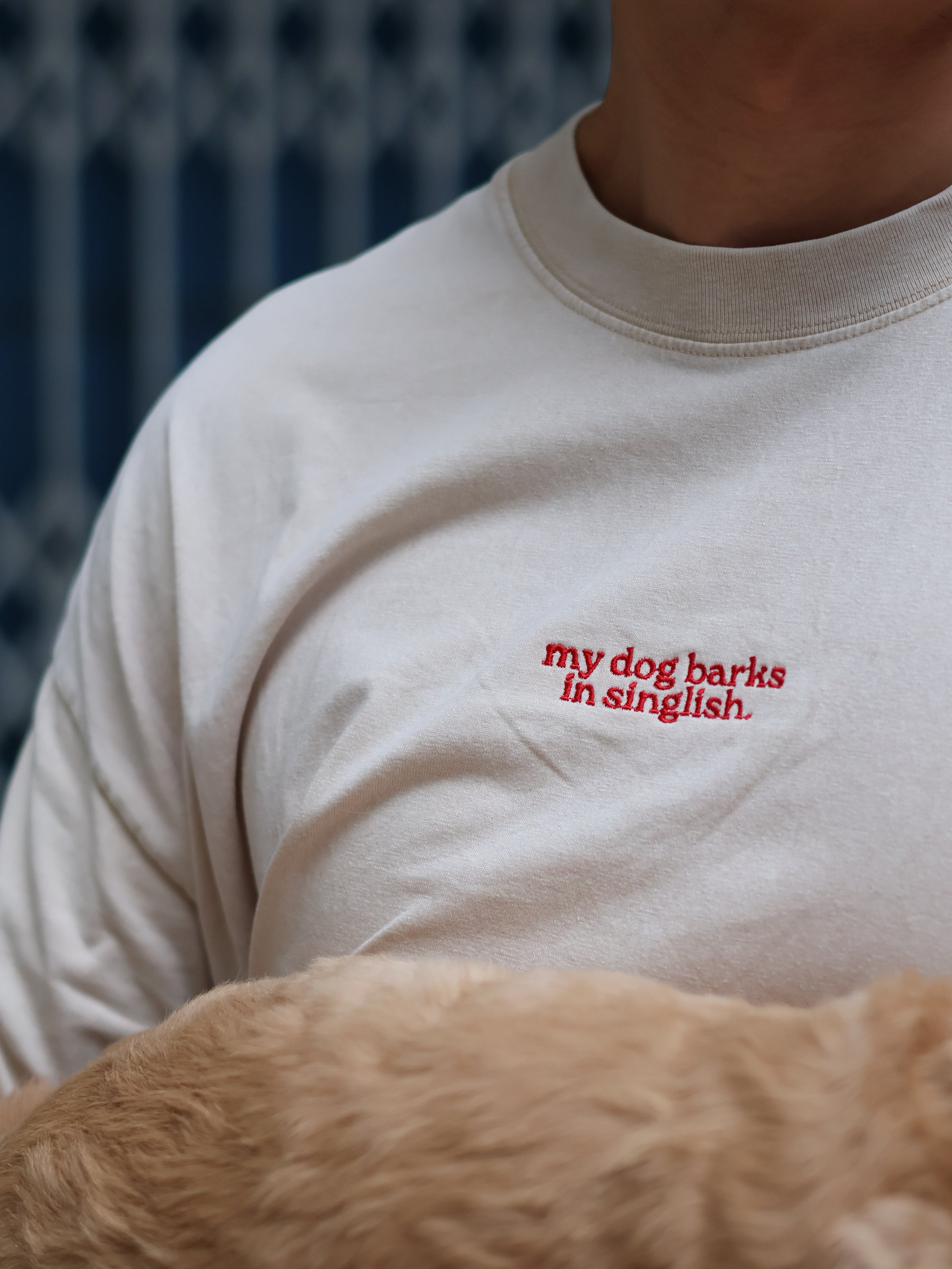 my dog barks in singlish oversized tee
