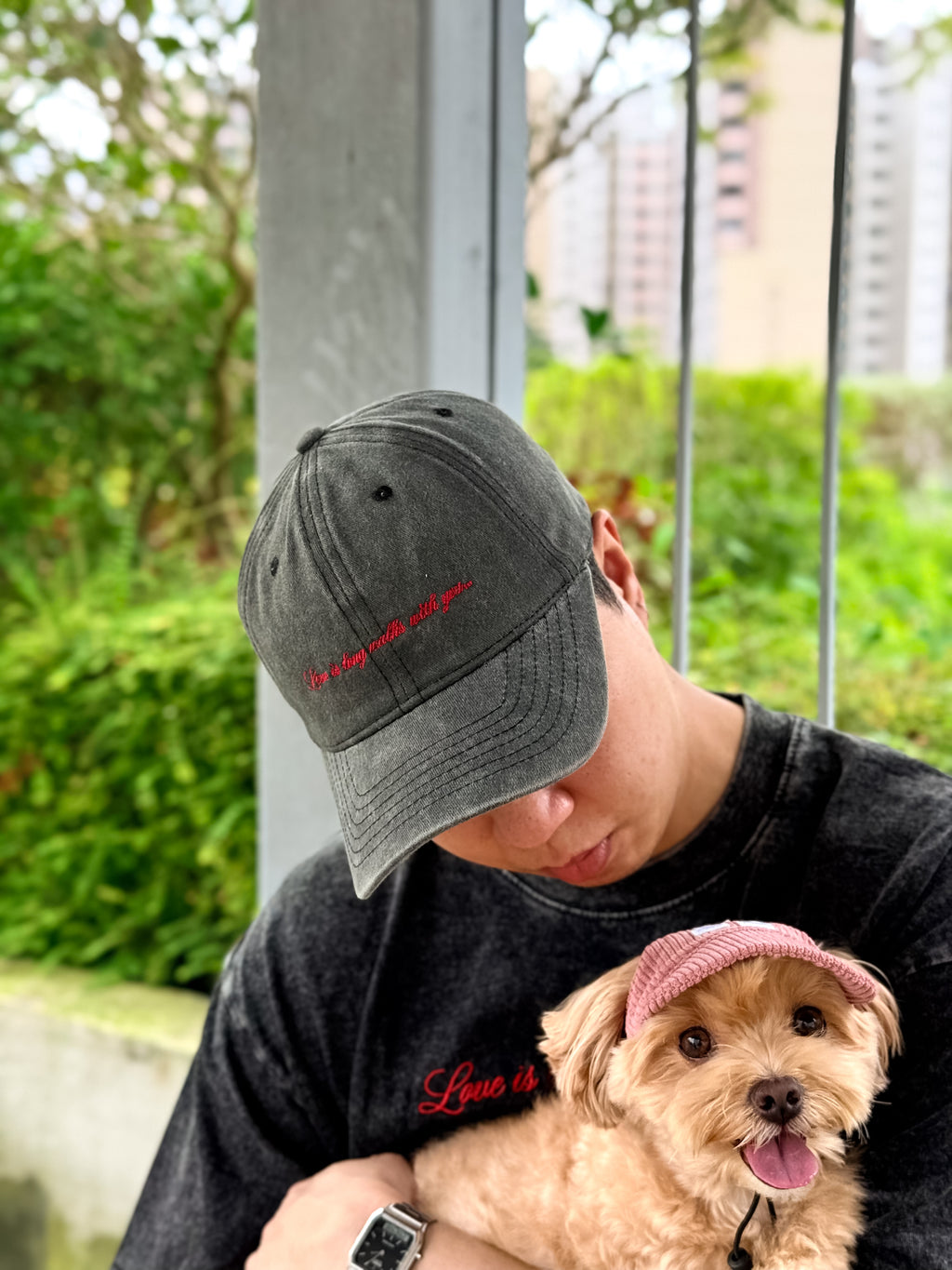 love is long walks with you embroidered cap