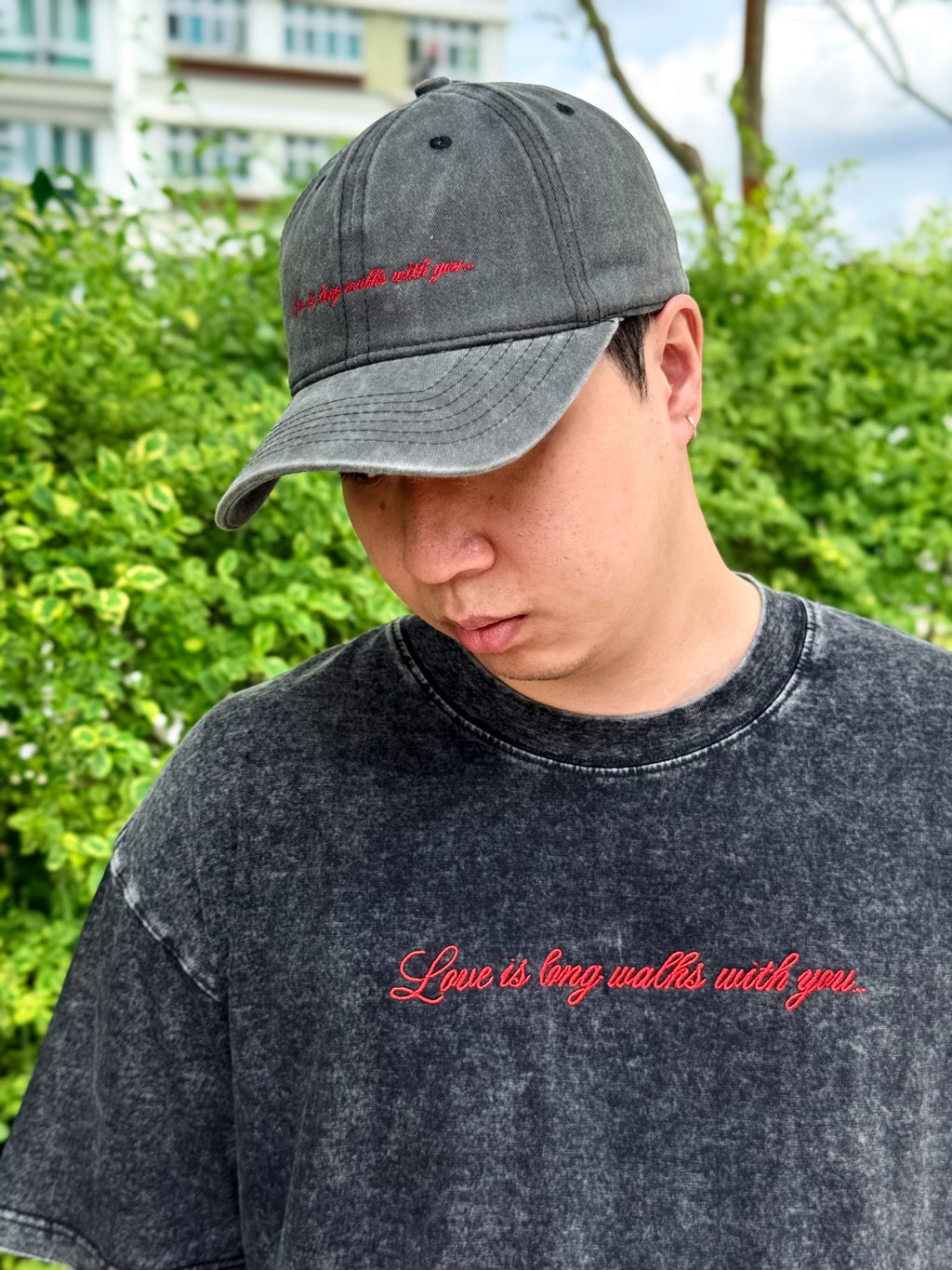 love is long walks with you embroidered cap